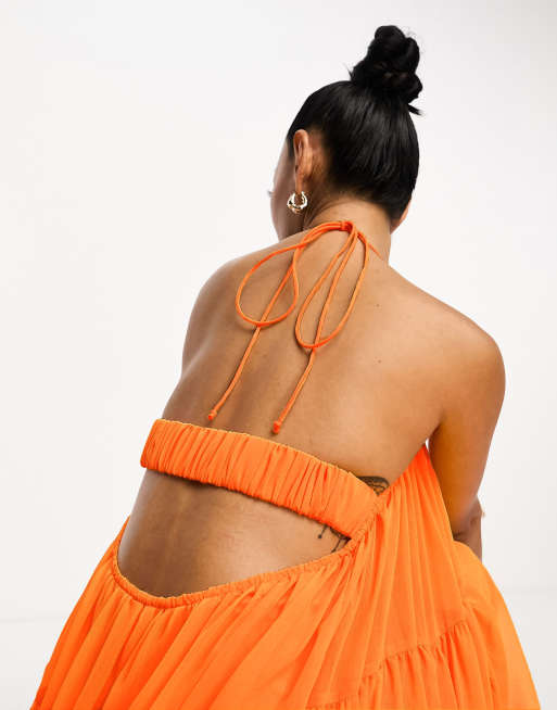 ASOS DESIGN channel detail halter neck trapeze tiered maxi dress in bright  orange | ASOS
