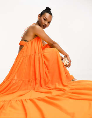 beaded trapeze maxi dress with high neck halter Long Halter Dress with Beaded Illusion Top by Elizabeth K GL2330