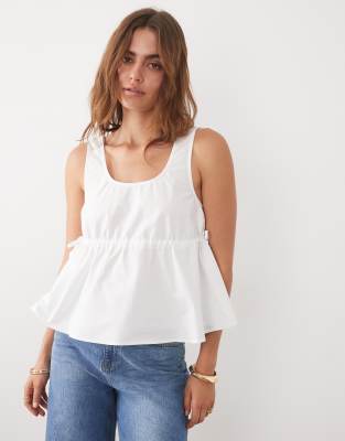 ASOS DESIGN channel elastic trapeze top in white poplin