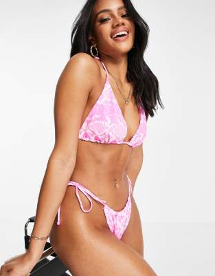 ASOS DESIGN mix and match crinkle micro bandeau bikini top in deep orange