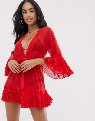 red beach cover up dress