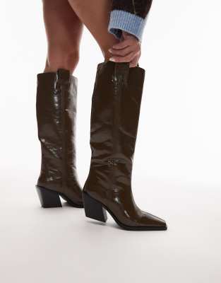 Chantelle - Bottes hauteur genou style santiags - Olive-Vert 35