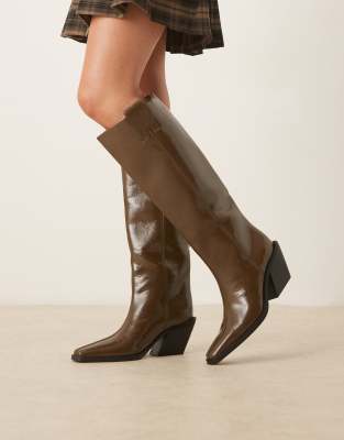 ASOS DESIGN - Chantelle - Kniehohe Westernstiefel in Oliv-Grün