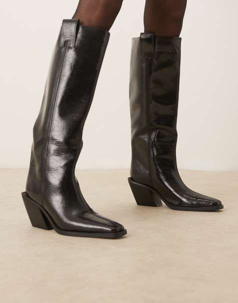ASOS DESIGN Chantelle western knee boots in black - view 1
