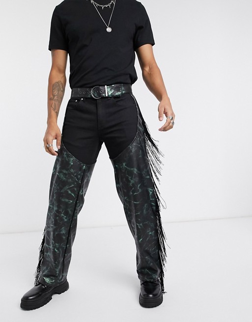 ASOS DESIGN chaps in faux leather and fringing