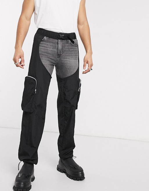 ASOS DESIGN chaps with cargo pockets in black nylon