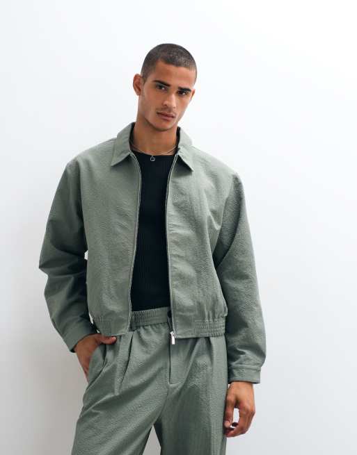 ASOS DESIGN - chaqueta blouson de conjunto elegante en verde oliva seersucker, 2 de 5