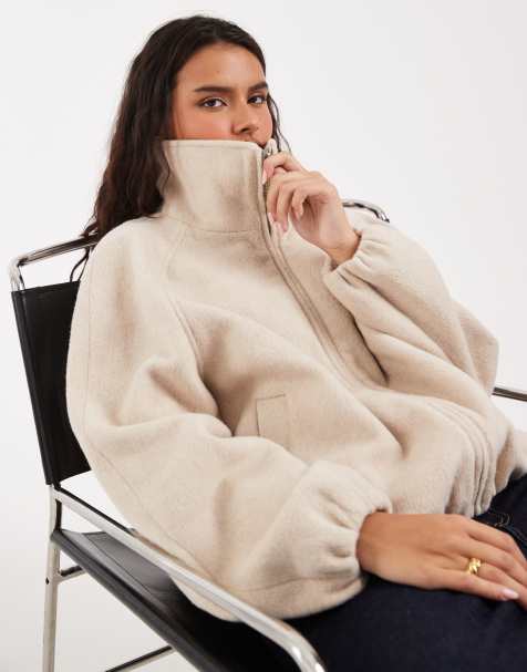 ASOS DESIGN - Chaqueta color crema con cuello alzado y bajo abullonado de mezcla de lana - view 1