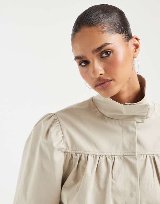ASOS DESIGN - Chaqueta color piedra con cuello alzado de lino, 3 de 4