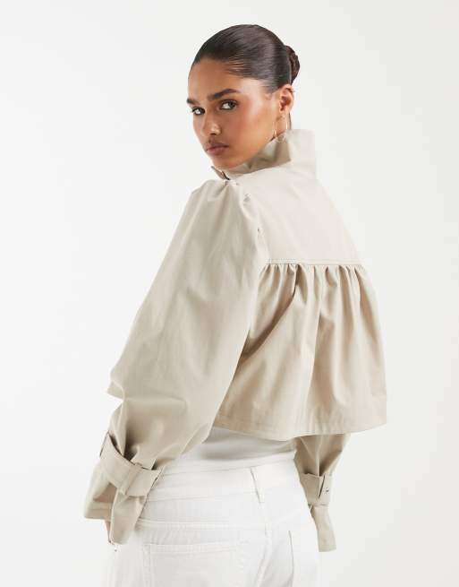 ASOS DESIGN - Chaqueta color piedra con cuello alzado de lino, 4 de 4