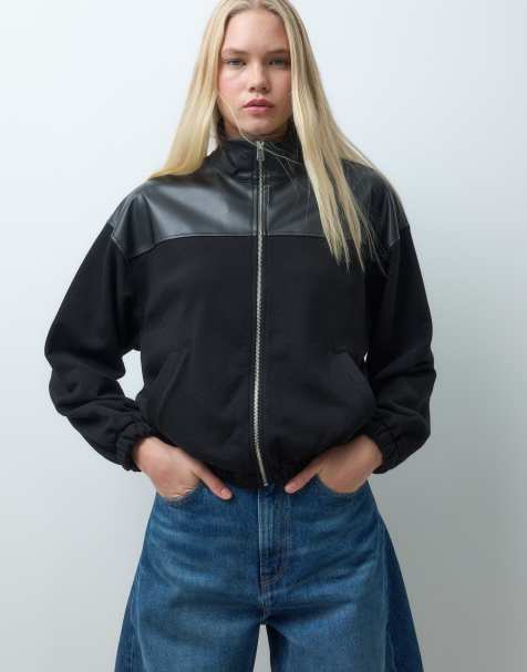 ASOS DESIGN - Chaqueta con cuello alzado y cremallera con panel de poliuretano en negro - view 1