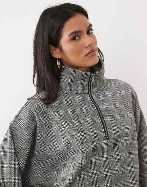 ASOS DESIGN chaqueta cortavientos con media cremallera a cuadros monocromo, 3 de 4