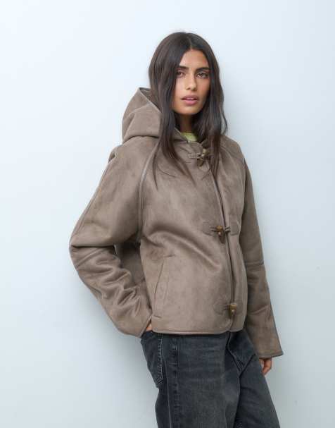 ASOS DESIGN chaqueta de borreguito con capucha y cierres de toggles en visón - view 1