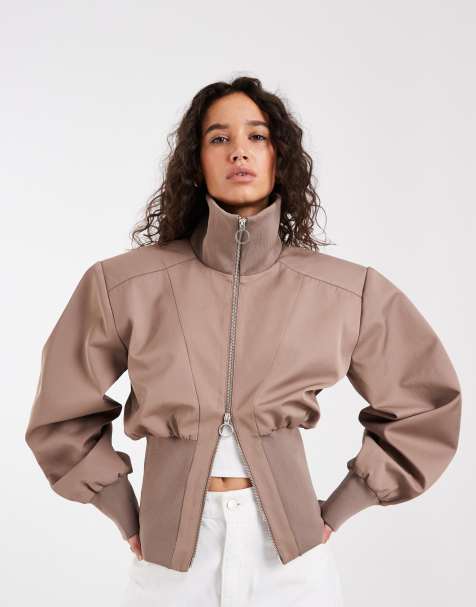 ASOS DESIGN - chaqueta de canalé grueso con cremallera frontal en color tostado - view 1