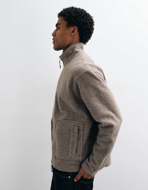 ASOS DESIGN chaqueta de corte holgado con cremallera y efecto lana en beige, 3 de 5
