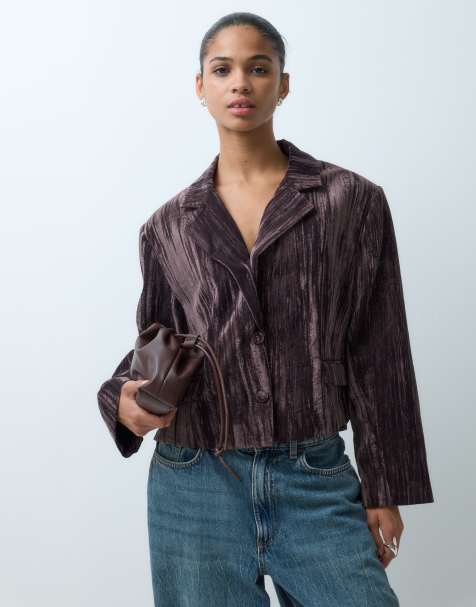 ASOS DESIGN chaqueta de sastre boxy de terciopelo marrón - view 1