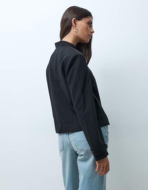 ASOS DESIGN Chaqueta de sastre de cuello alto con botones tipo militar en negro, 4 de 4