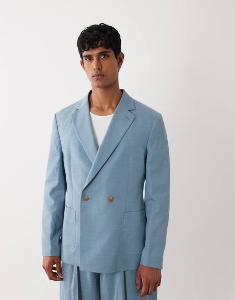 ASOS DESIGN - Chaqueta de traje azul de corte estándar con doble botonadura de tejido texturizado flameado - view 1