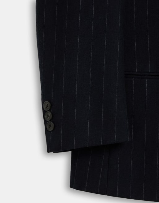 ASOS DESIGN - Chaqueta de traje azul marino de corte slim con doble botonadura y raya diplomática, 9 de 9