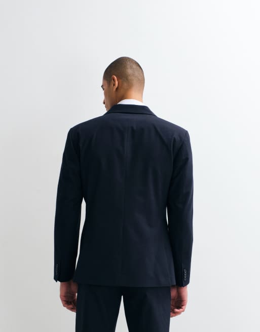 ASOS DESIGN - Chaqueta de traje azul marino de corte slim con patrón de chevrón de jacquard, 3 de 5