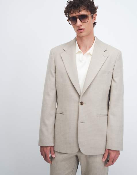 ASOS DESIGN - Chaqueta de traje beis de corte slim de tweed de mezcla de lana - view 1
