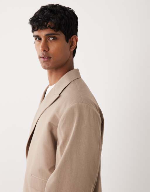 ASOS DESIGN - Chaqueta de traje color camel cruzada de corte cuadrado, 4 de 5
