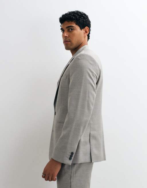 ASOS DESIGN - Chaqueta de traje gris claro lavable de corte slim de mezcla de lana, 4 de 5