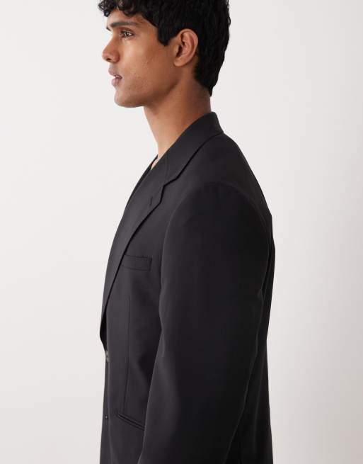 ASOS DESIGN - Chaqueta de traje negra de corte slim de lana y lino premium , 3 de 5