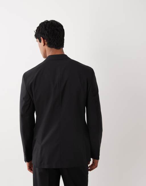 ASOS DESIGN - Chaqueta de traje negra de corte slim de lana y lino premium , 5 de 5