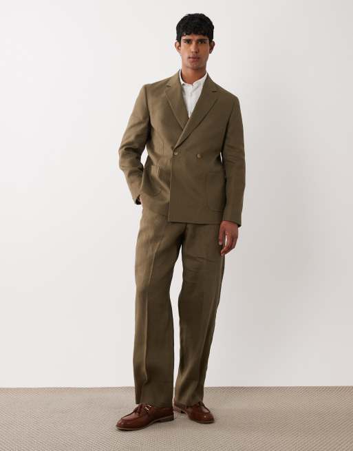 ASOS DESIGN - Chaqueta de traje verde oliva de corte estándar 100% de lino premium, 2 de 5