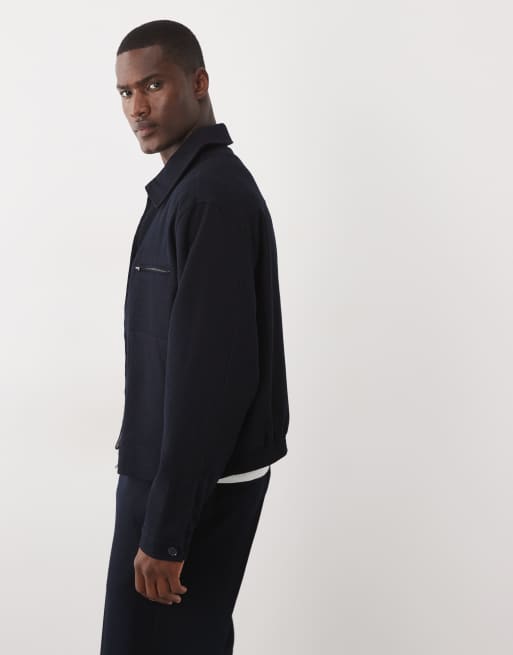 ASOS DESIGN - Chaqueta de vestir azul marino estilo blusón con textura gofrada (parte de un conjunto), 2 de 5