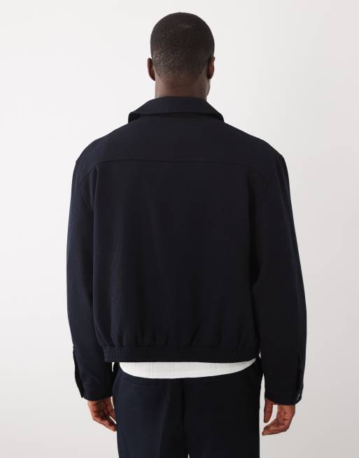 ASOS DESIGN - Chaqueta de vestir azul marino estilo blusón con textura gofrada (parte de un conjunto), 3 de 5