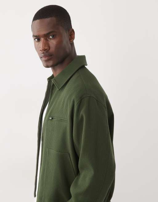 ASOS DESIGN - Chaqueta de vestir verde oliva estilo blusón con textura gofrada (parte de un conjunto), 2 de 5
