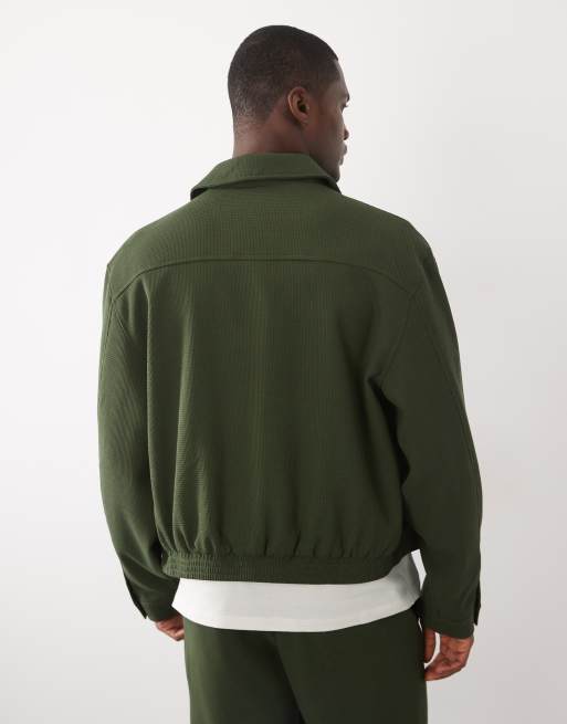 ASOS DESIGN - Chaqueta de vestir verde oliva estilo blusón con textura gofrada (parte de un conjunto), 5 de 5