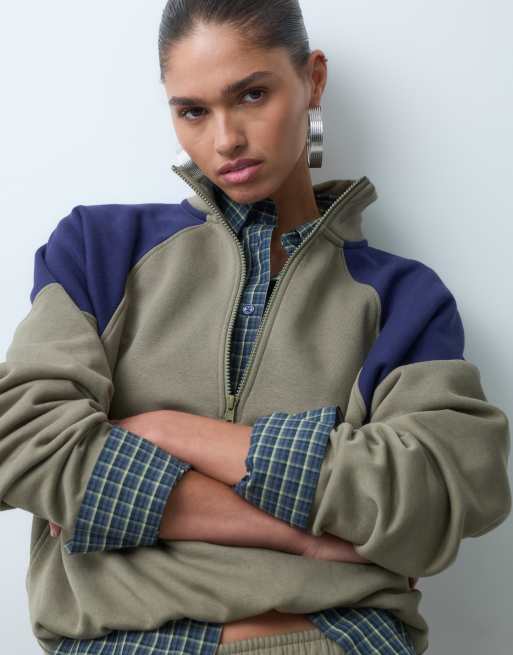 ASOS DESIGN chaqueta deportiva con media cremallera y paneles en caqui, 3 de 4