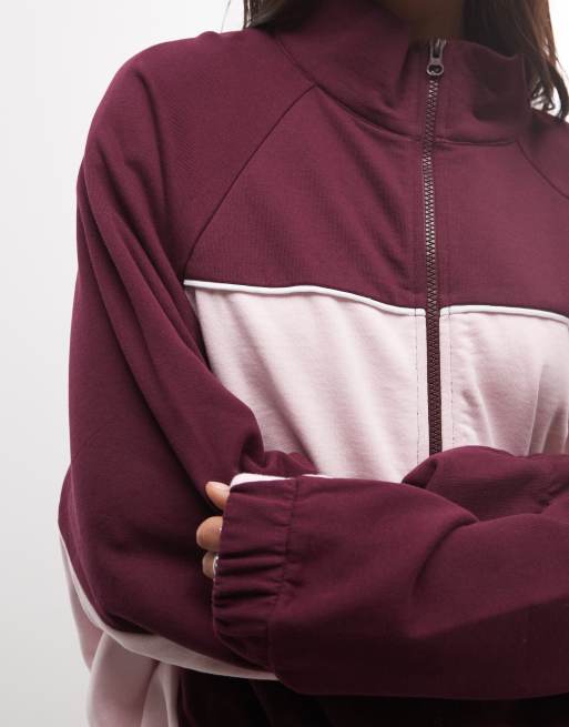 ASOS DESIGN - chaqueta deportiva de chándal con paneles en rosa y burdeos, 3 de 4