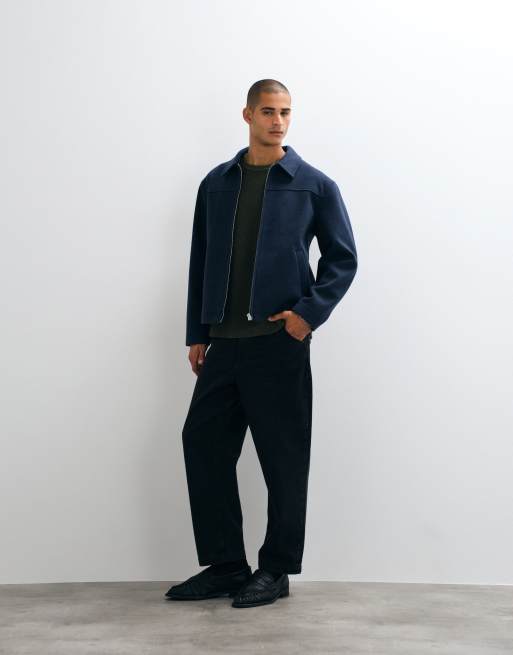 ASOS DESIGN - chaqueta efecto lana con cremallera en azul marino, 2 de 5