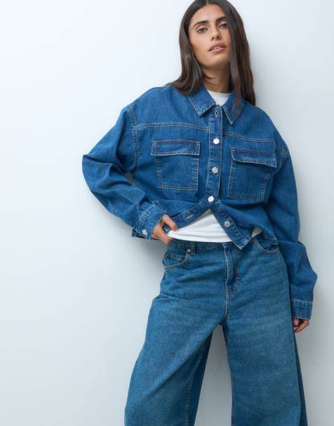ASOS DESIGN chaqueta estilo camisa utilitaria vaquera en rinse, parte de un conjunto - view 1