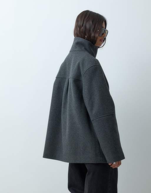 ASOS DESIGN - chaqueta formal harrington gris jaspeado con cuello alzado, 3 de 4