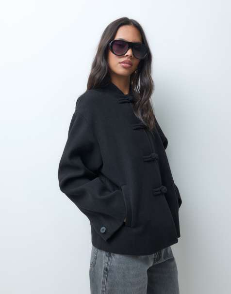 ASOS DESIGN - Chaqueta formal sin cuello con cierre de alamares en negro - view 1