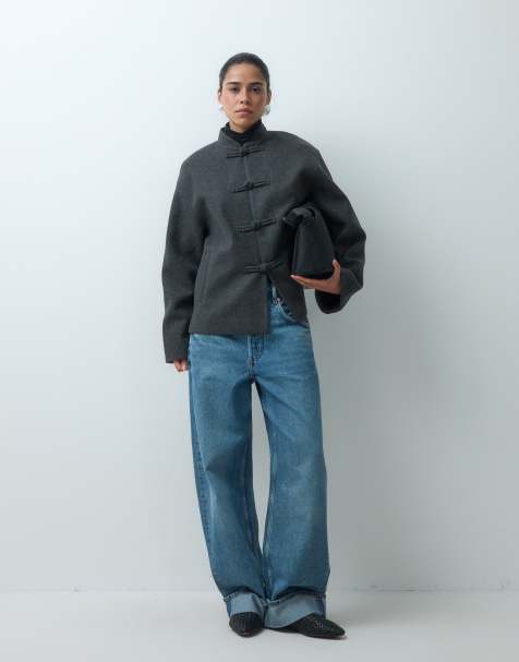 ASOS DESIGN - chaqueta formal sin cuello con cierre de alamares y ribetes en antracita - view 1