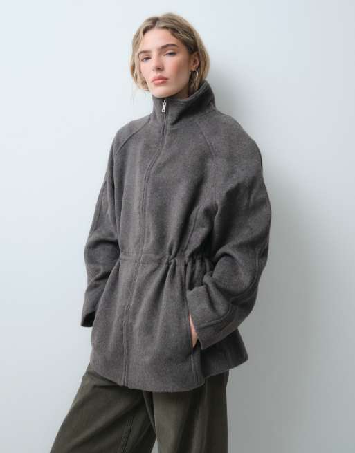ASOS DESIGN - chaqueta harrington formal con cremallera frontal, cintura ajustada y lana en mocha, 2 de 5