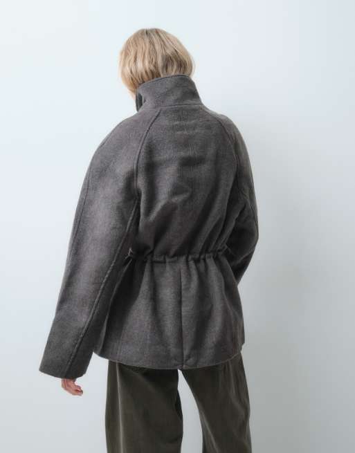 ASOS DESIGN - chaqueta harrington formal con cremallera frontal, cintura ajustada y lana en mocha, 4 de 5