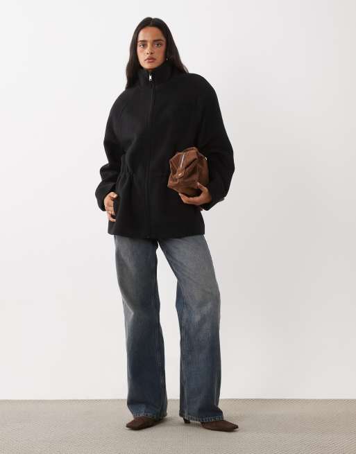 ASOS DESIGN - chaqueta harrington formal con cremallera frontal y lana en negro, 3 de 4
