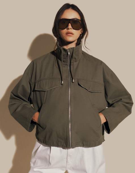 ASOS DESIGN - chaqueta vaquera ligera con cuello alzado y detalle de cordón ajustable en caqui - view 1