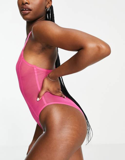 ASOS DESIGN Char bonded mesh body with stitched seams in hot pink