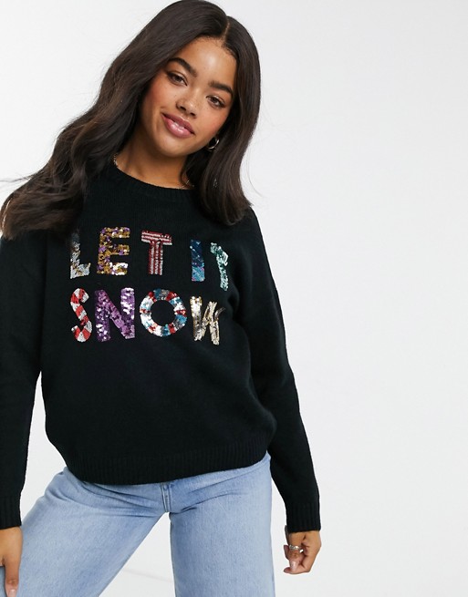 ASOS DESIGN Charity Christmas jumper sequin let it snow for ASOS Foundation
