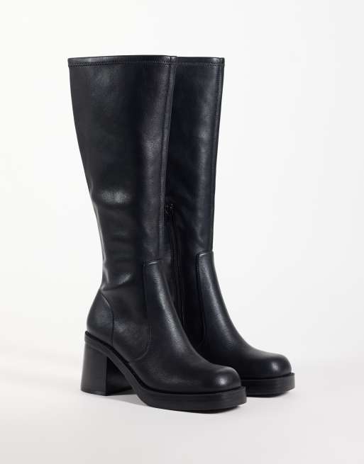 ASOS DESIGN Charlene block heel stretch sock knee boots in black, 2 of 4