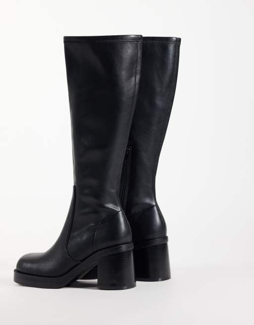 ASOS DESIGN Charlene block heel stretch sock knee boots in black, 3 of 4