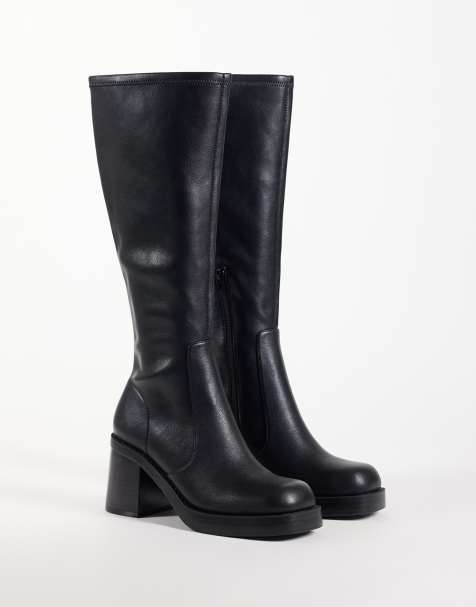 ASOS DESIGN Charlene botas altas tipo calcetín elásticas con tacón ancho en negro - view 1